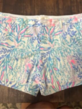 Lilly Pulitzer Floral Print Athletic Shorts in White, Aqua & Pink